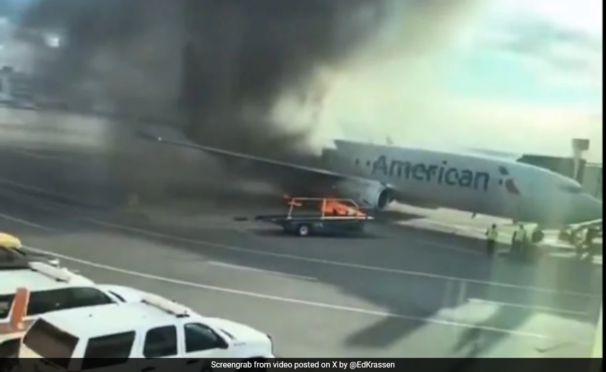 American Airlines Plane Catches Fire At Denver Airport